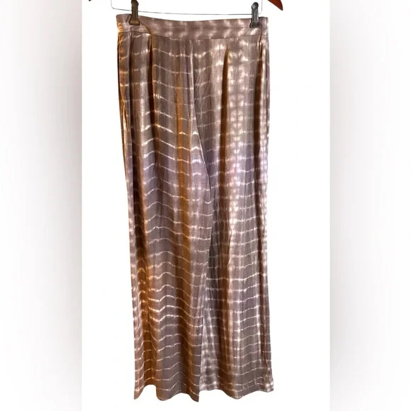 ZARA Tie dye Wide Leg Wrap Front Brown Linen Pants in Sz XS - Picture 6 of 9